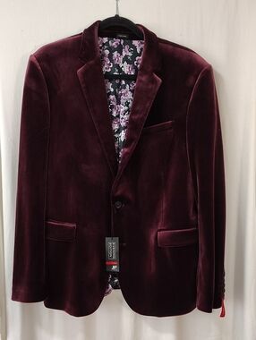 JM Collection Men's Burgundy Velvet Sport Coat with Floral Lining